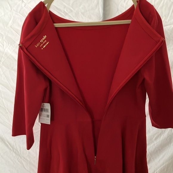 Kate Spade: Red Boat Neck Ponte Dress- pockets- fit & flare- M - Picture 10 of 16